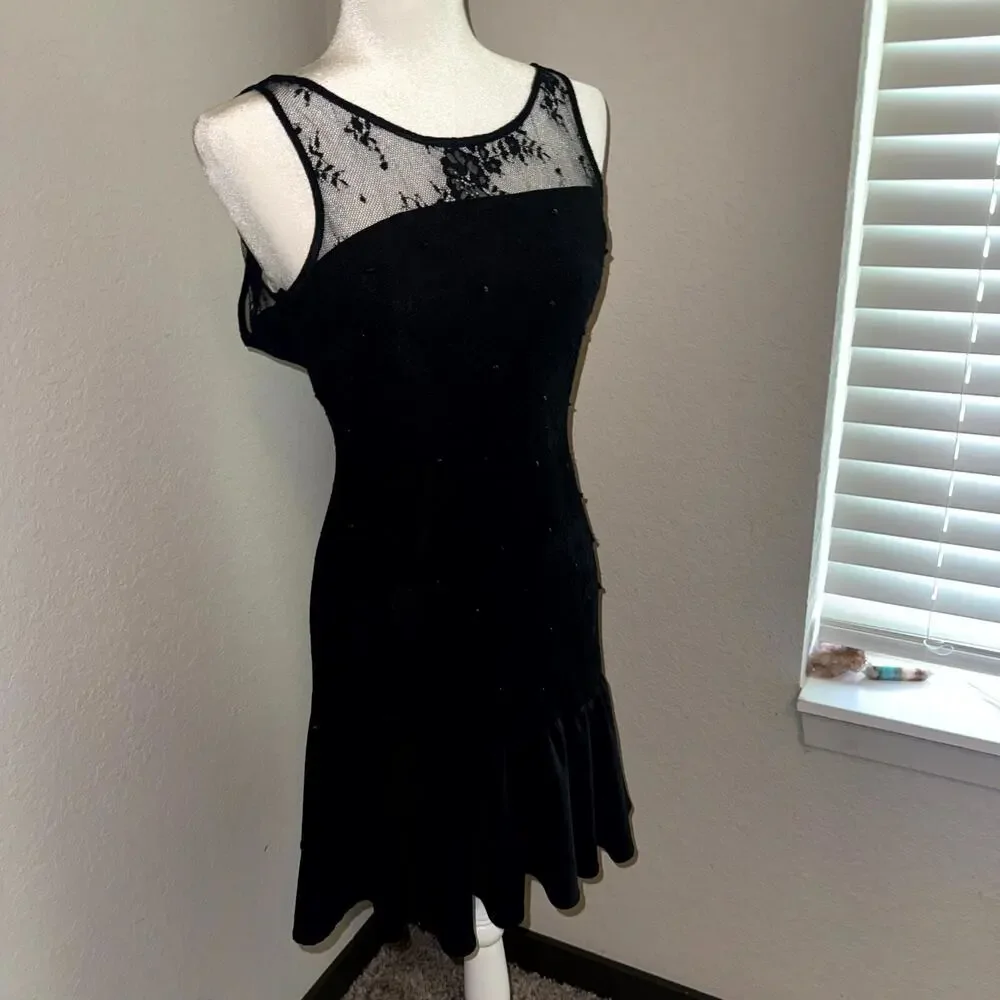 Pearl By Georgina Chapman of Marchesa Cocktail Dress Women's 4 Black Mesh Peplum
